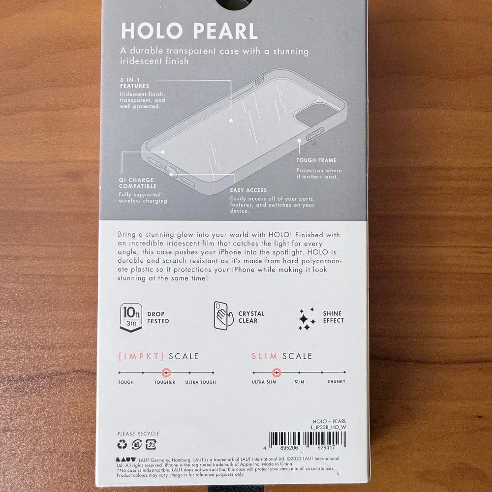 LAUT Holo Pearl iPhone 14 Pro Case Iridescent Clear‎ Protective Cover 10ft Drop